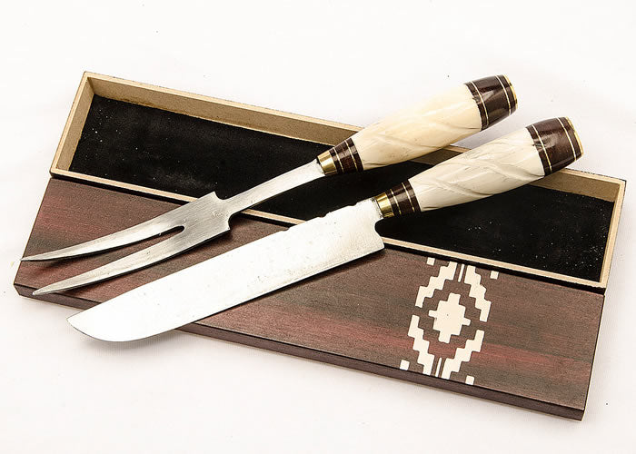 Barbecue set in box with bone handle.