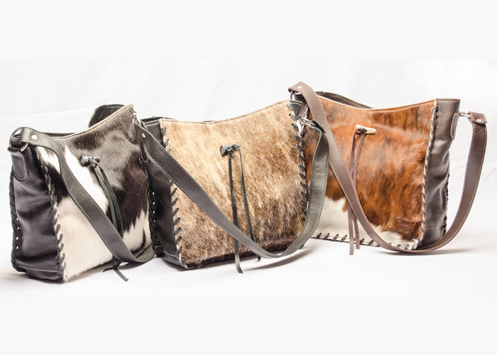 Cowhide leather handbag.