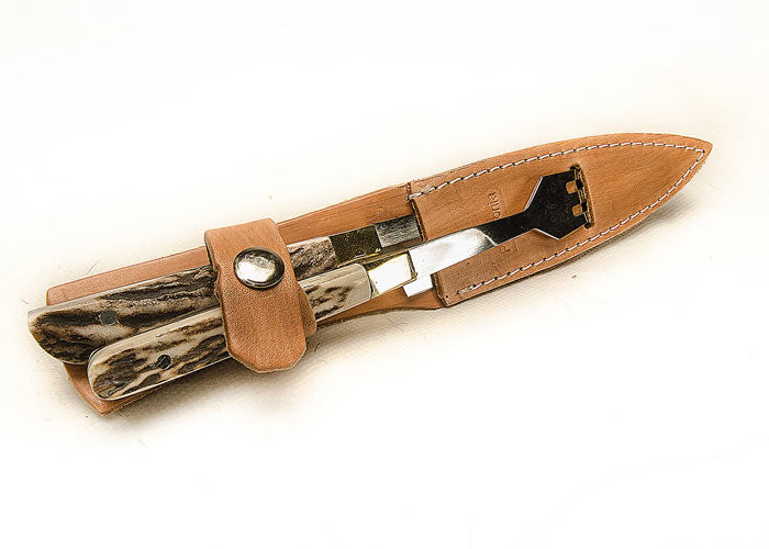 Small knife and fork set with stag horn handle.