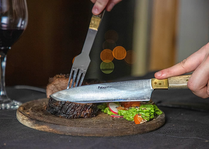 Extra large knife and fork set with wooden handle.