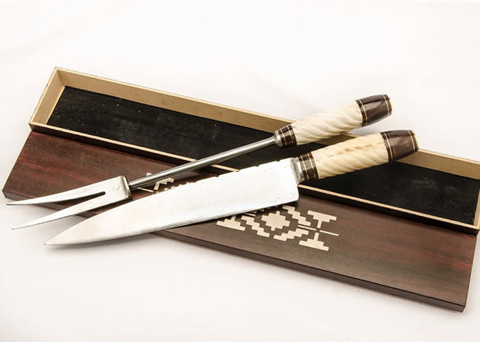 Barbecue set in box with bone handle.