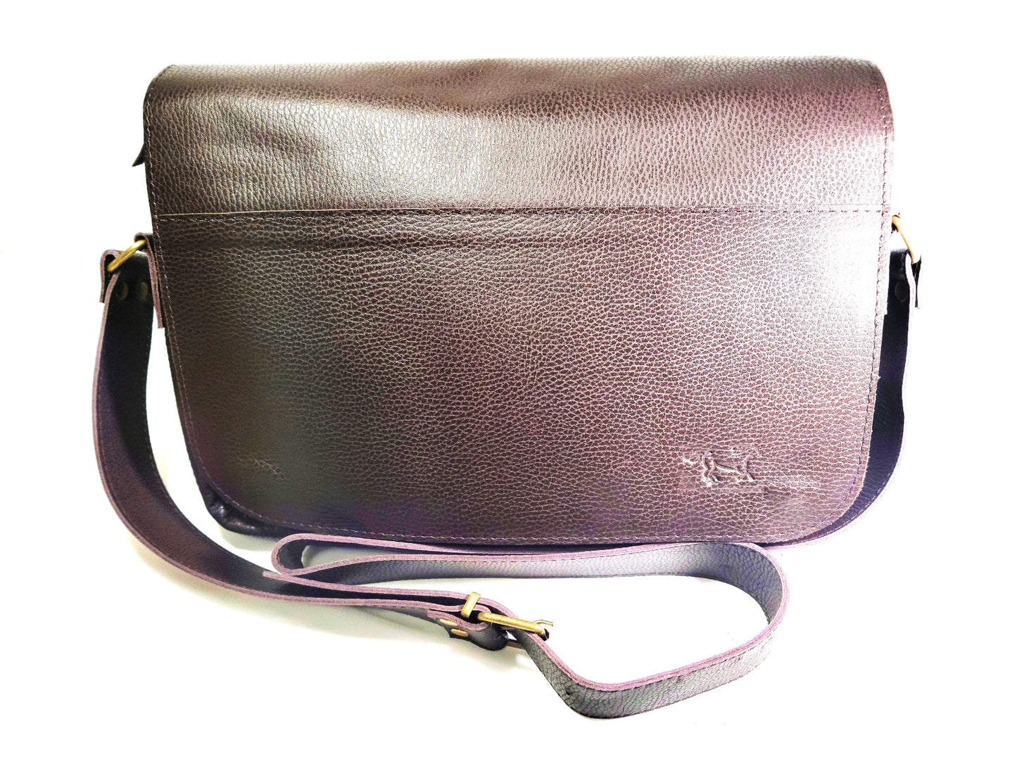 Large laptop brown or black leather bag.