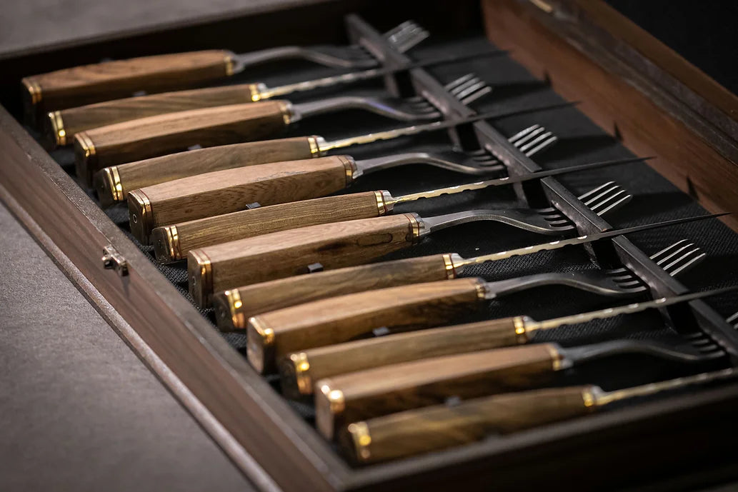 Wooden Box for Knife and Fork Set with Wooden Handles