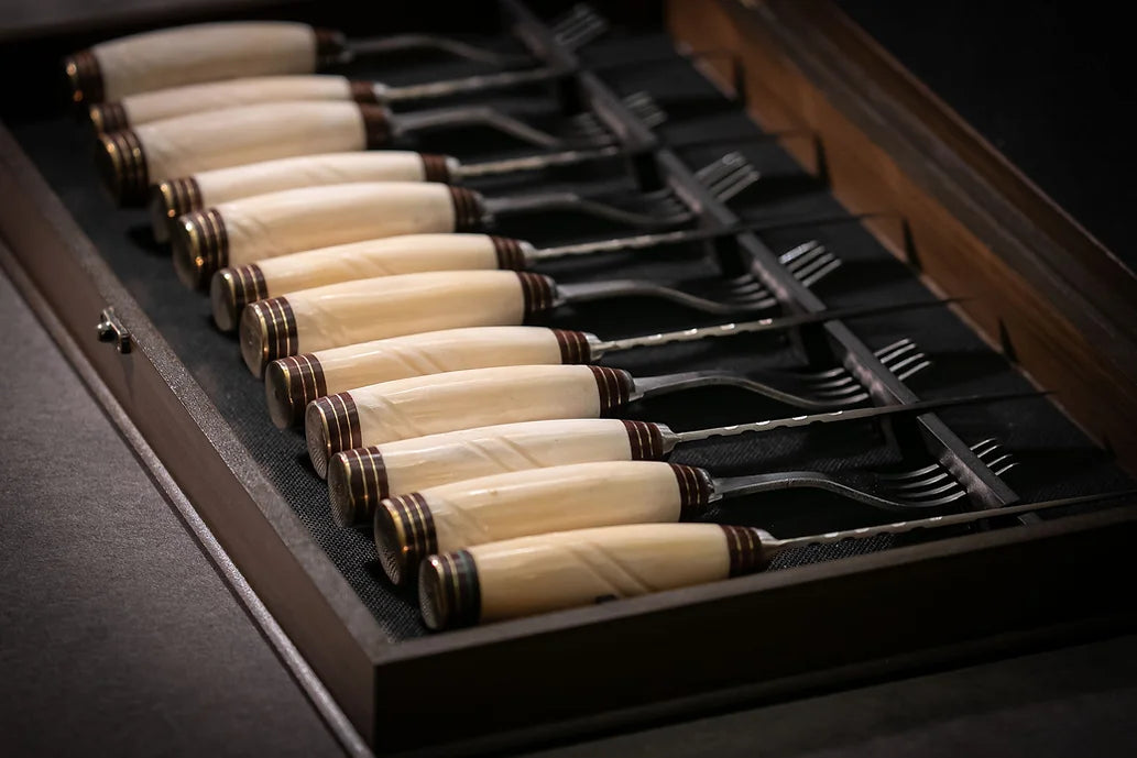 Wooden Box for Knife and Fork Set with Bone Handles