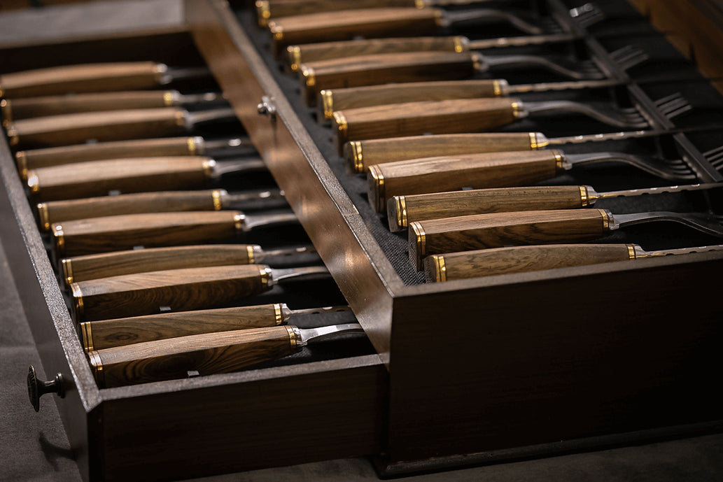 Wooden Box for Knife and Fork Set with Wooden Handles