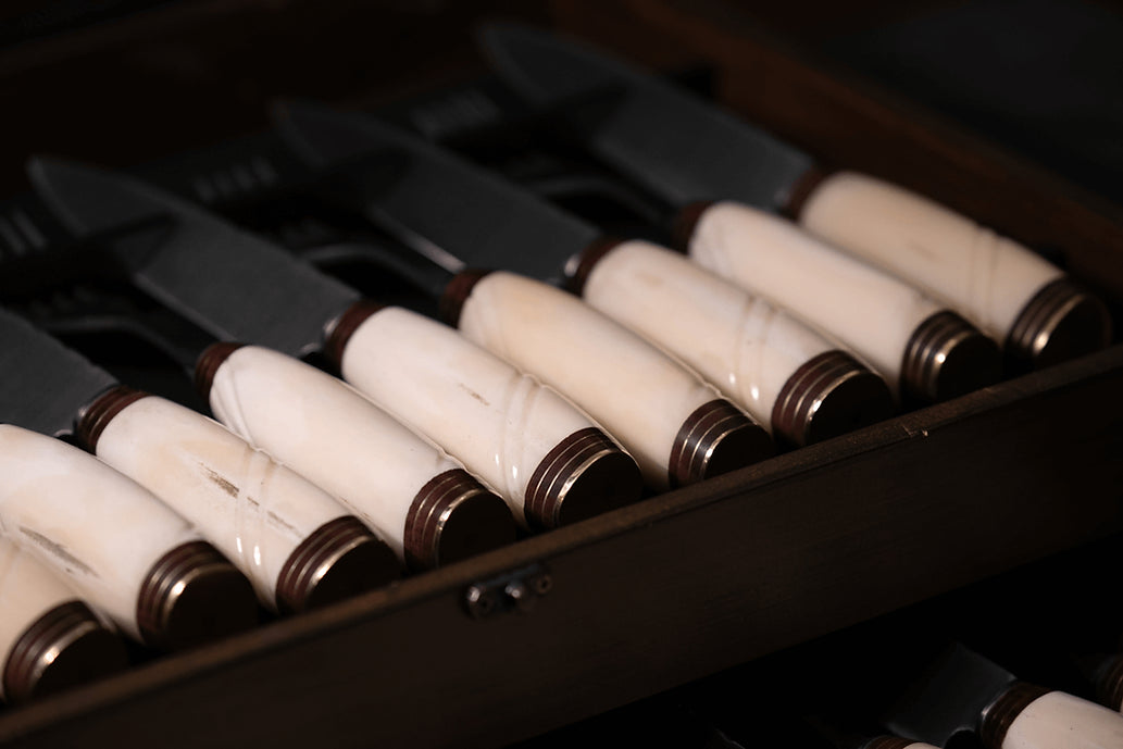 Wooden Box for Knife and Fork Set with Bone Handles