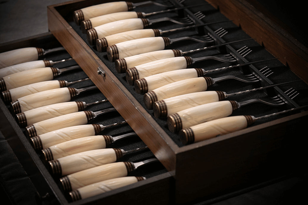 Wooden Box for Knife and Fork Set with Bone Handles