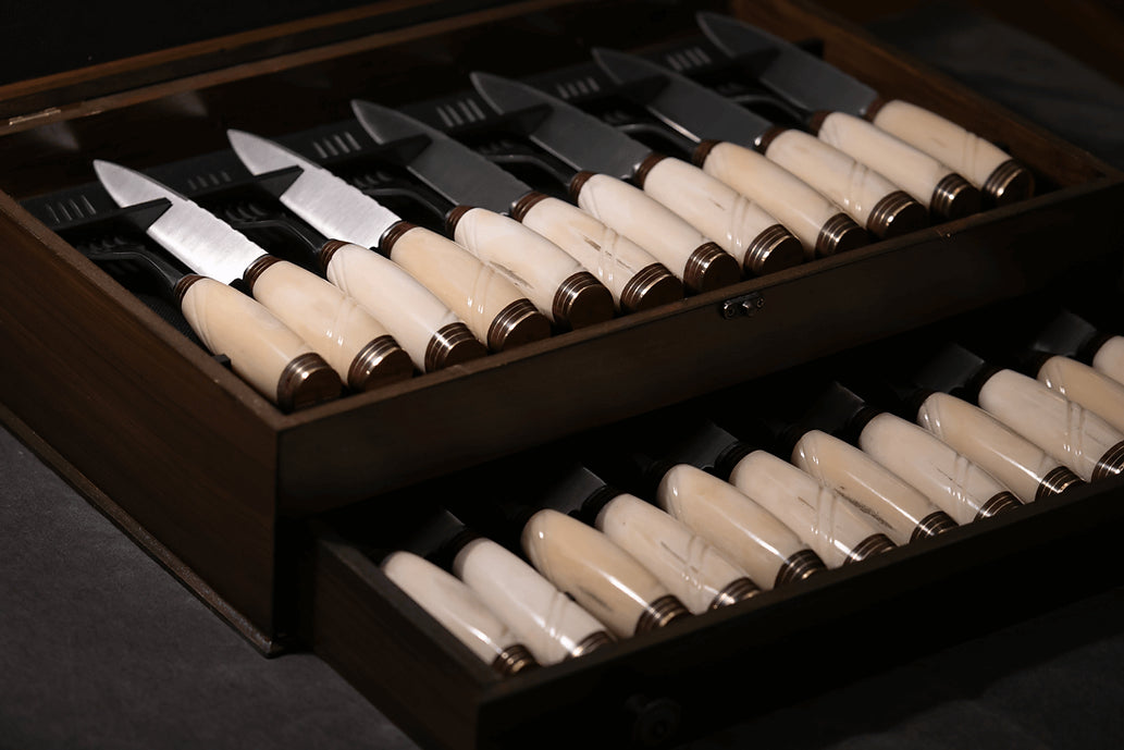 Wooden Box for Knife and Fork Set with Bone Handles