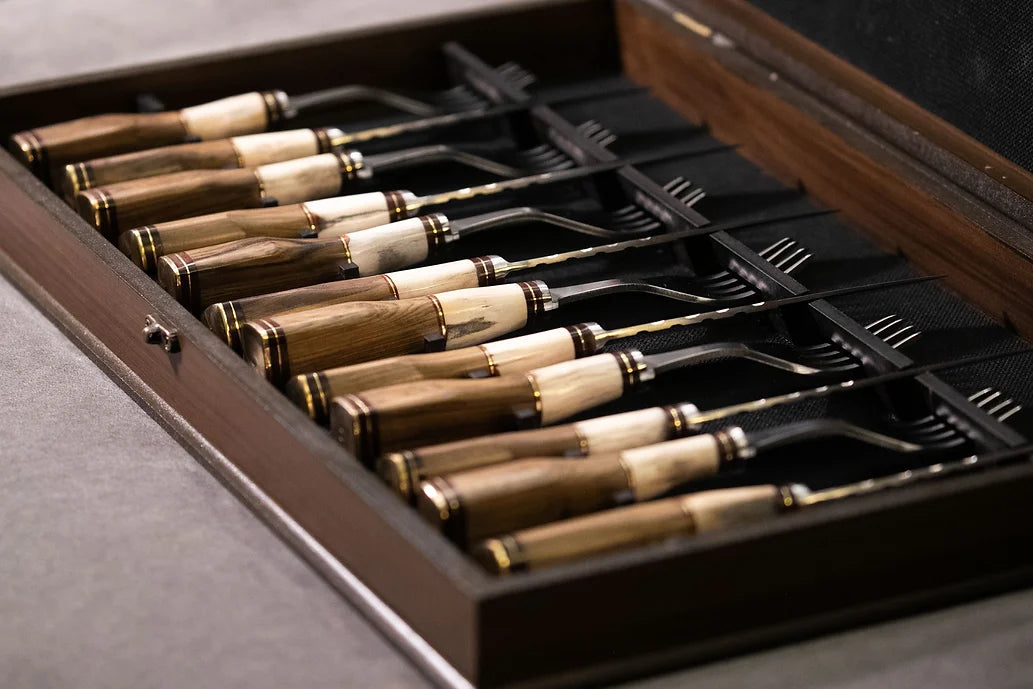 Wooden Box for Knife and Fork Set with Deer Antler and Wood Handles