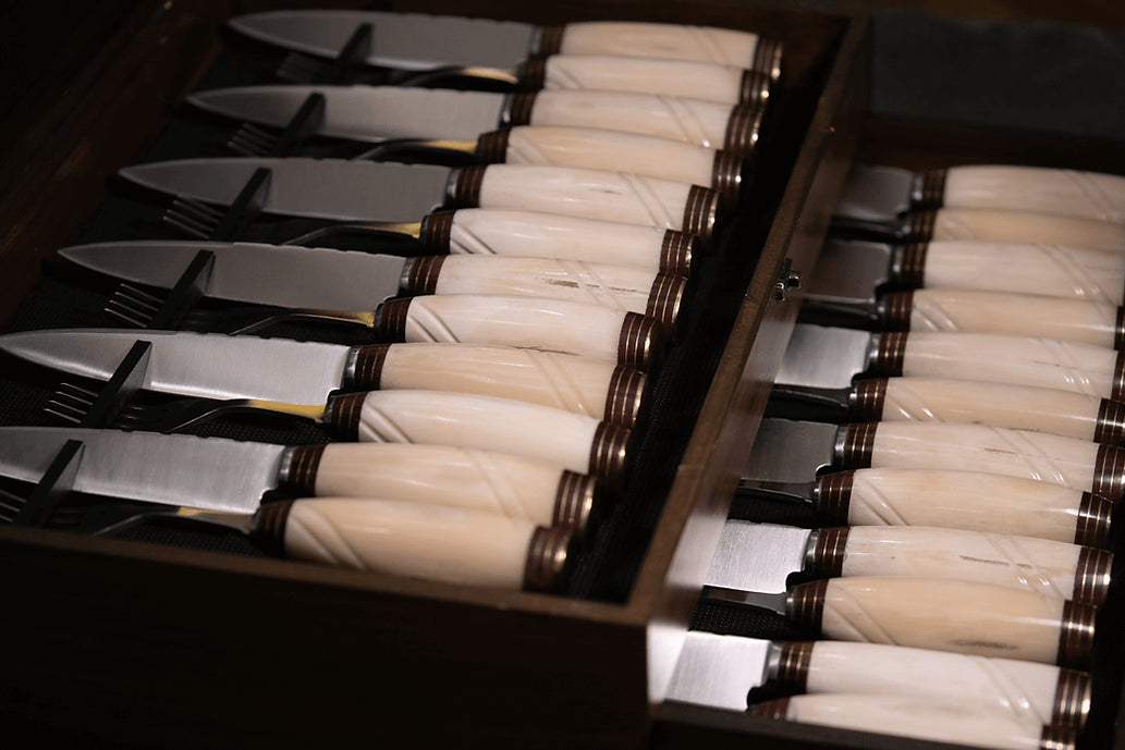Wooden Box for Knife and Fork Set with Bone Handles