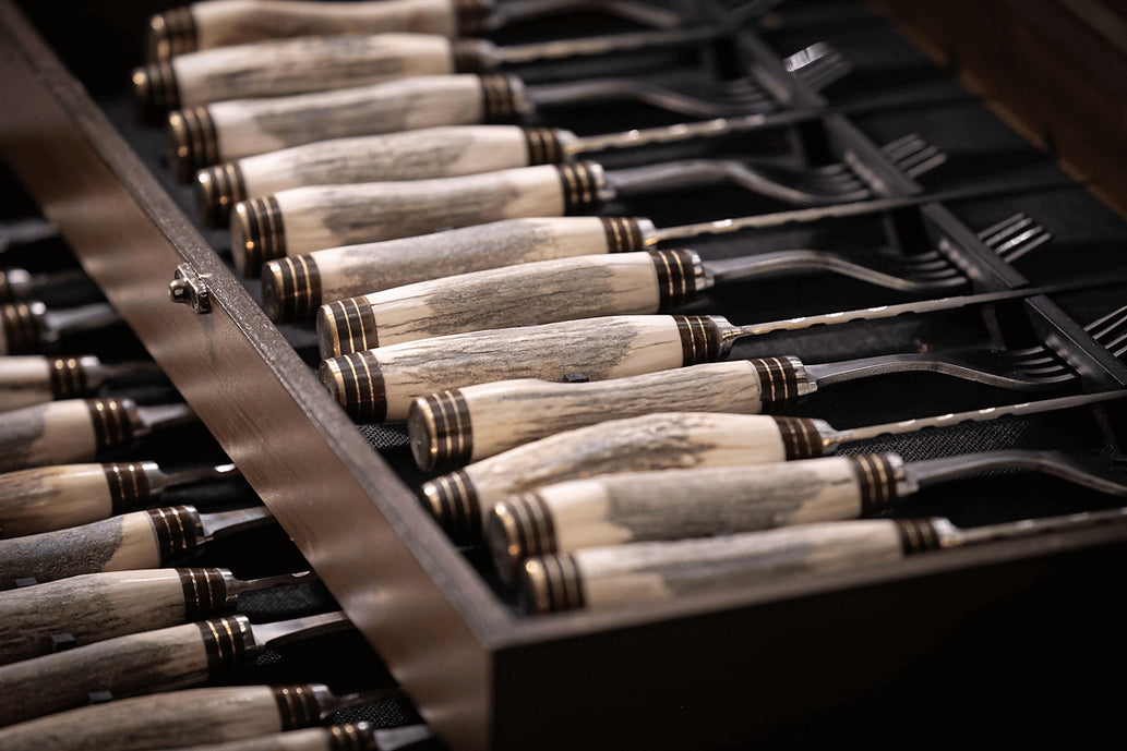 Wooden Box for Deer Antler Knife and Fork Set.