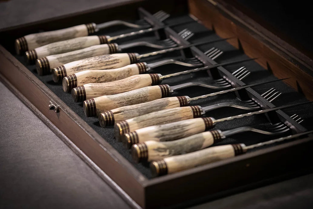 Wooden Box for Deer Antler Knife and Fork Set.