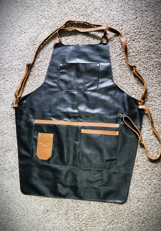 Leather premium apron, black and brown colours.