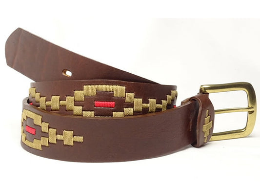 Fully embroidered Rombito brown polo belt.