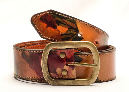 Leather floral belt.