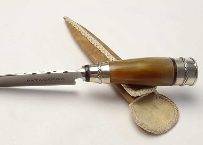 Cow horn knife with Alpaca and rawhide case 5.5 inch / 14 cm.