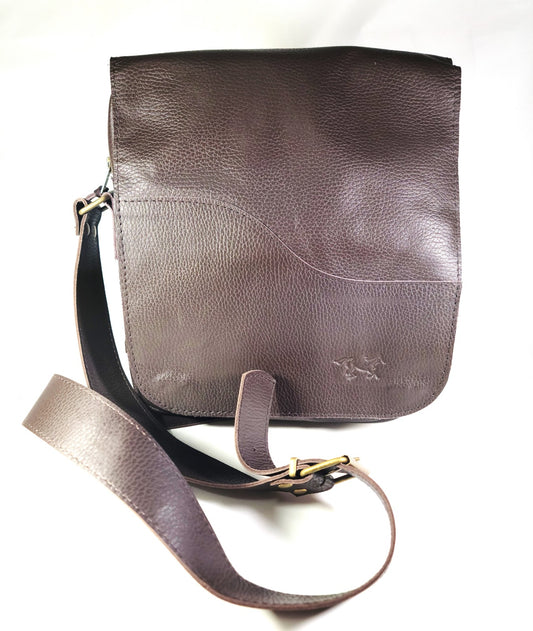Medium black and brown leather messenger bag.