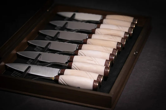 Wooden Box for Knife and Fork Set with Bone Handles